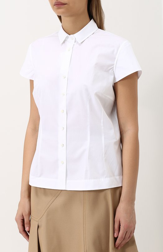 Приталенная хлопковая блуза с коротким рукавом Van Laack 