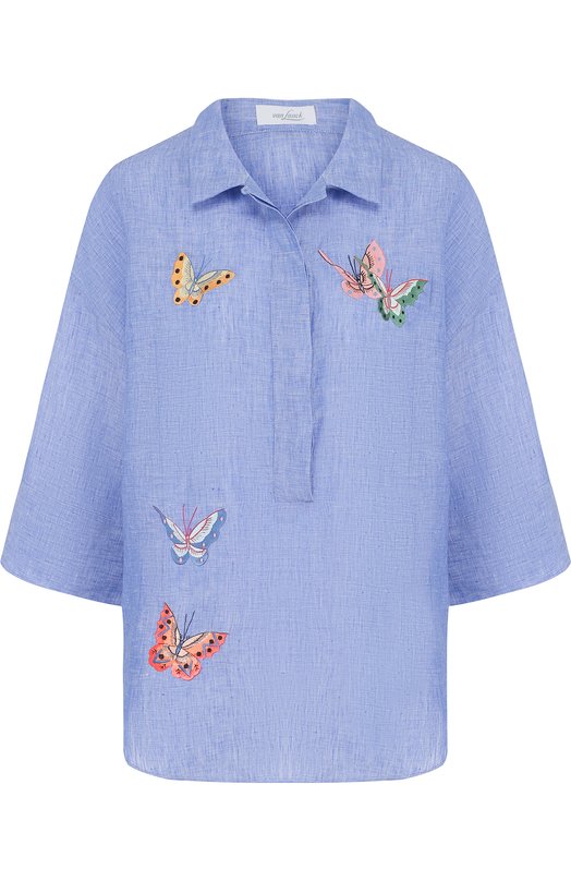 Льняная блуза свободного кроя с контрастной вышивкой Van Laack 