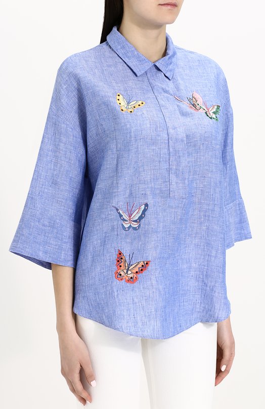 Льняная блуза свободного кроя с контрастной вышивкой Van Laack 
