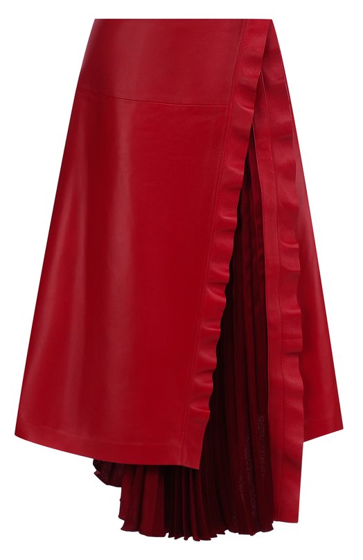 Кожаная юбка-миди с плиссированной вставкой Valentino 