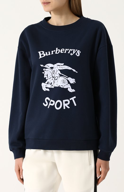 Хлопковый пуловер с круглым вырезом и принтом Burberry 