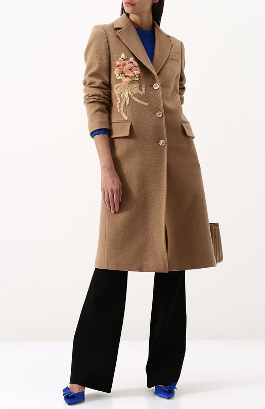 Однотонное шерстяное пальто с декоративной отделкой Gucci 