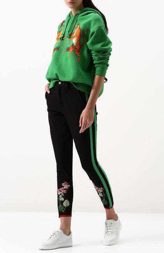 Укороченные хлопковые брюки с декоративной отделкой и лампасами Gucci 