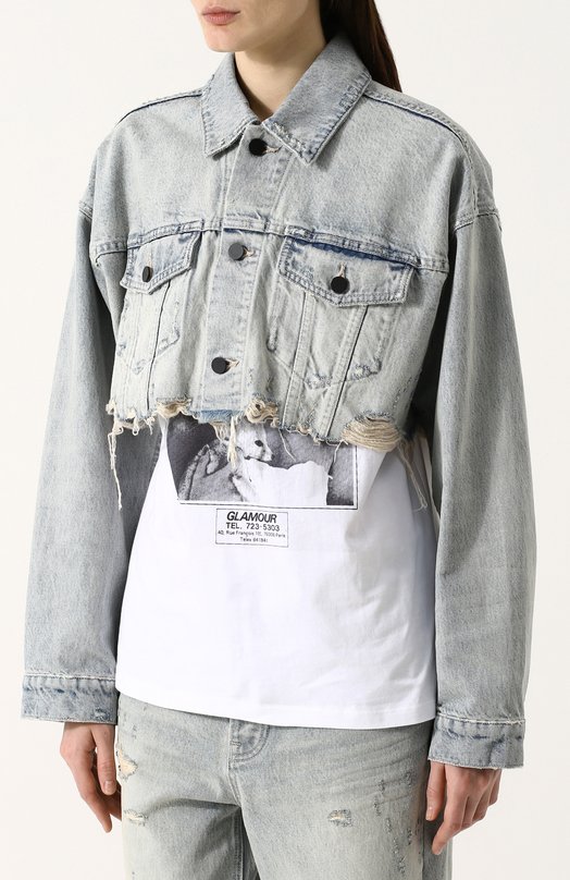 Укороченная джинсовая куртка с потертостями Denim X Alexander Wang 