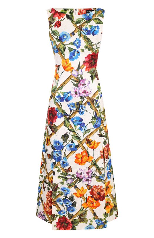 Приталенное платье-миди с разрезом и принтом Dolce&Gabbana 