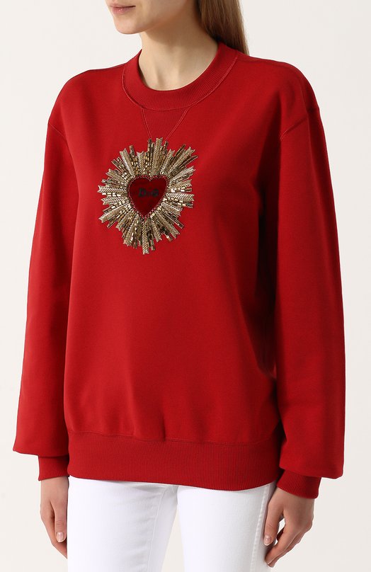 Пуловер свободного кроя из смеси шерсти и кашемира с принтом Dolce&Gabbana 