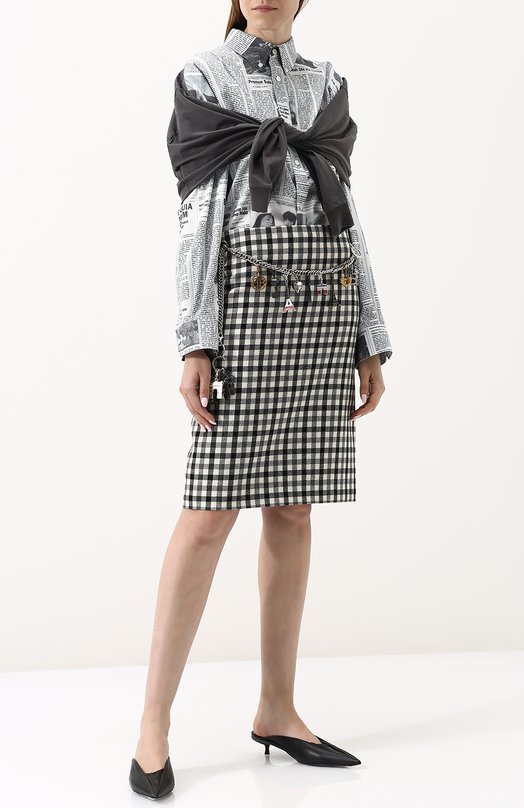 Шерстяная юбка-карандаш в клетку с декорированным поясом Balenciaga 
