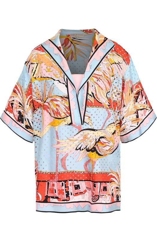 Шелковая блуза свободного кроя с принтом EMILIO PUCCI 