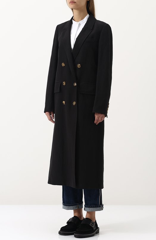 Двубортное пальто прямого кроя из смеси шелка и льна Burberry 