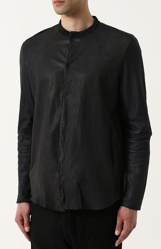 Кожаная куртка на кнопках с текстильными вставками TRANSIT 