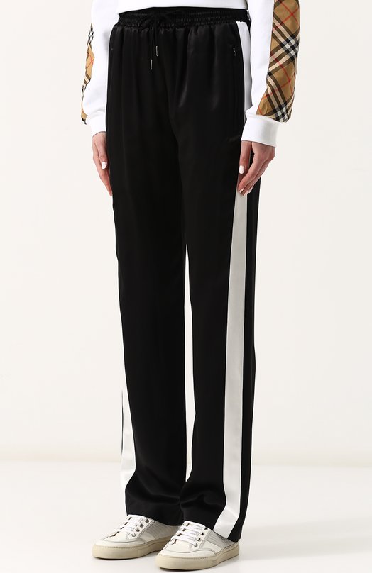Шелковые брюки с эластичным поясом и лампасами Burberry 