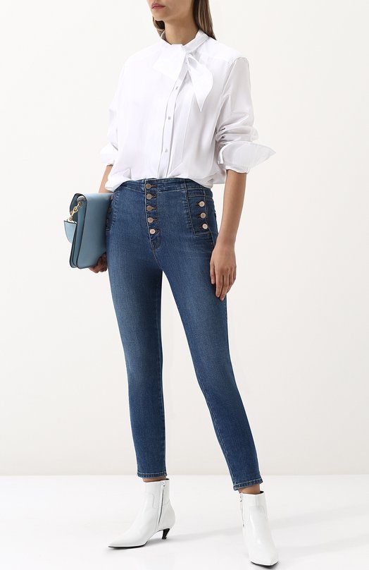 Укороченные джинсы-скинни с потертостями J Brand 