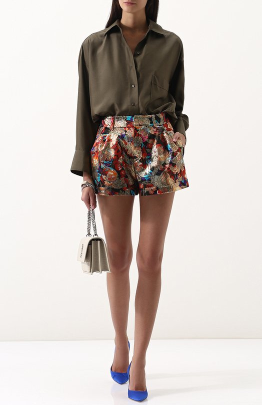 Шелковые мини-шорты с принтом Yves Saint Laurent 