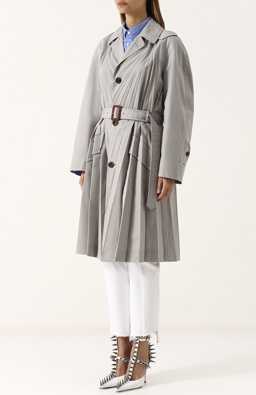 Однотонное пальто со складками и поясом MAISON MARGIELA 