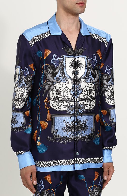 Шелковая домашняя сорочка с принтом Dolce&Gabbana 