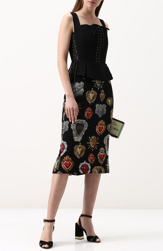 Однотонный топ-бюстье со шнуровкой из смеси хлопка и шелка Dolce&Gabbana 