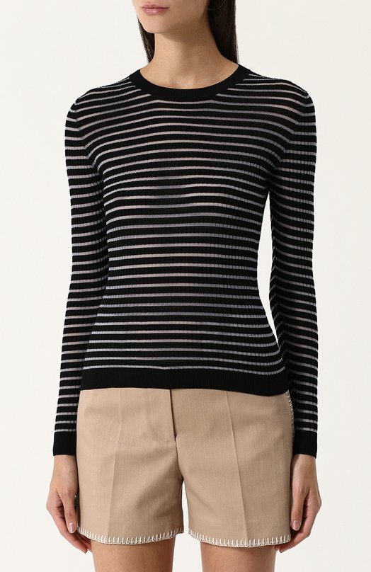 Шелковый пуловер в полоску с круглым вырезом Fendi 