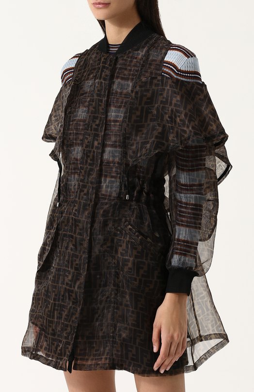 Полупрозрачное пальто на молнии с открытыми плечами Fendi 