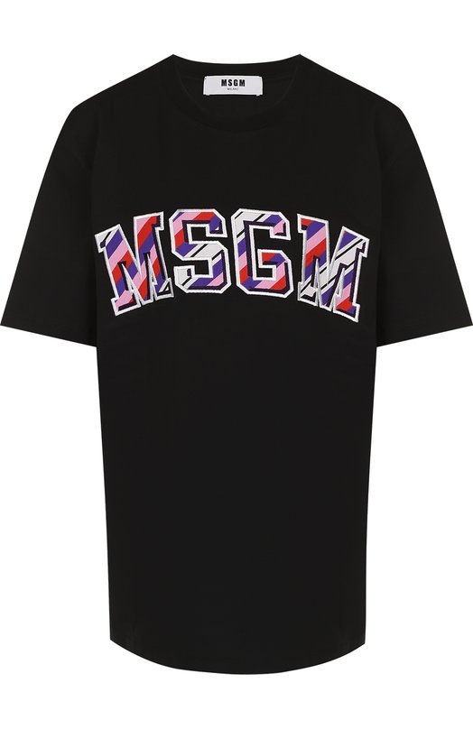 Хлопковая футболка с круглым вырезом и логотипом бренда MSGM 