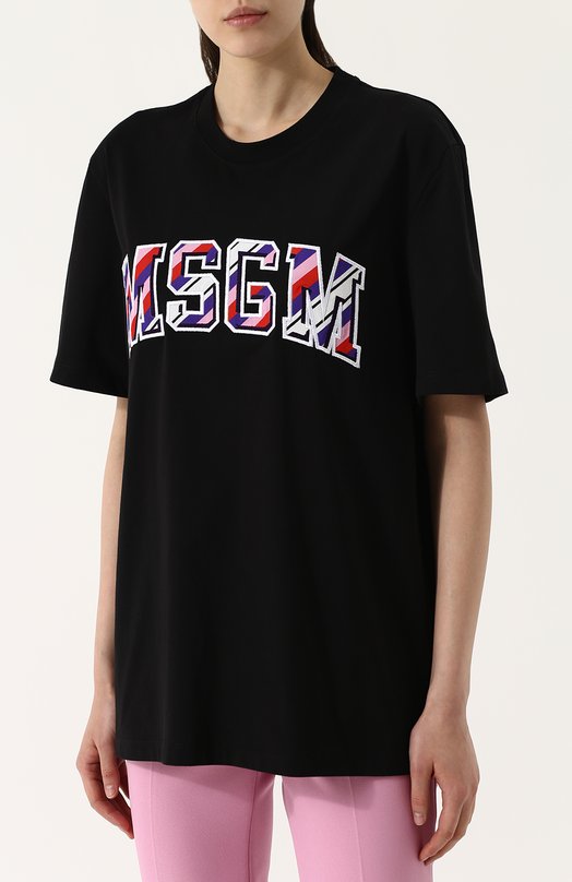 Хлопковая футболка с круглым вырезом и логотипом бренда MSGM 