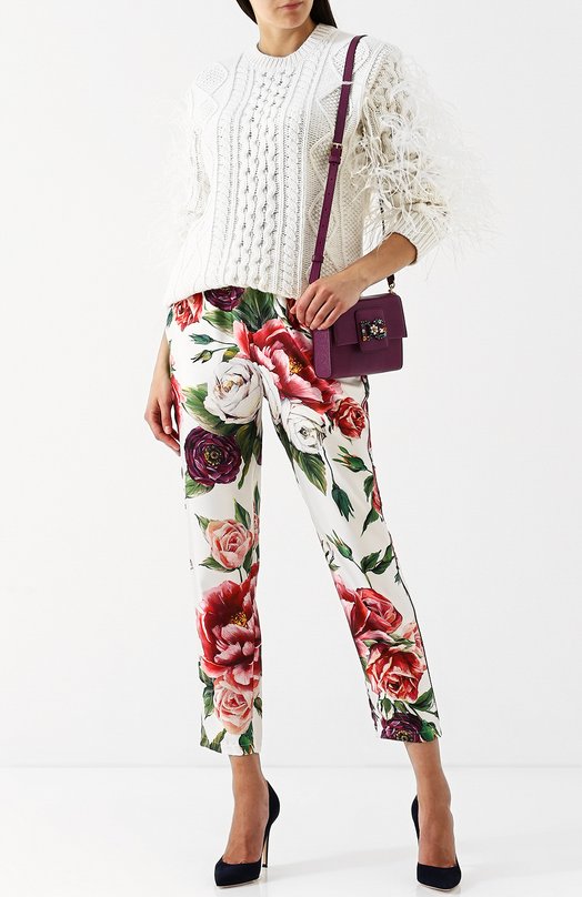 Укороченные шелковые брюки с цветочным принтом Dolce&Gabbana 