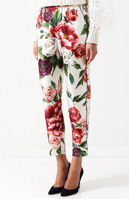 Укороченные шелковые брюки с цветочным принтом Dolce&Gabbana 