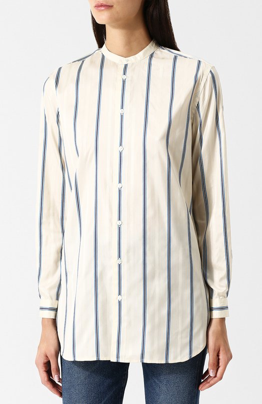 Шелковая блуза с воротником-стойкой в полоску Polo Ralph Lauren 