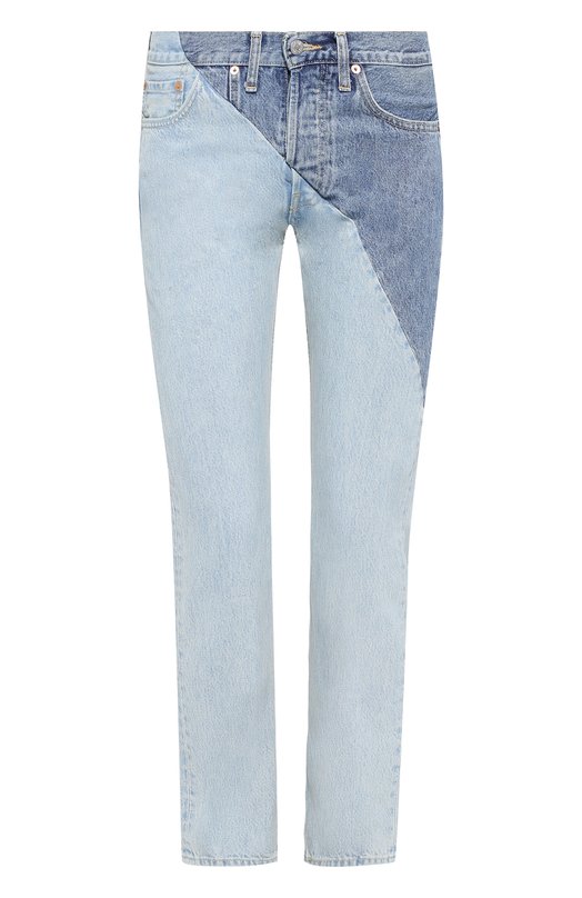 Укороченные джинсы асимметричного кроя с потертостями VETEMENTS 