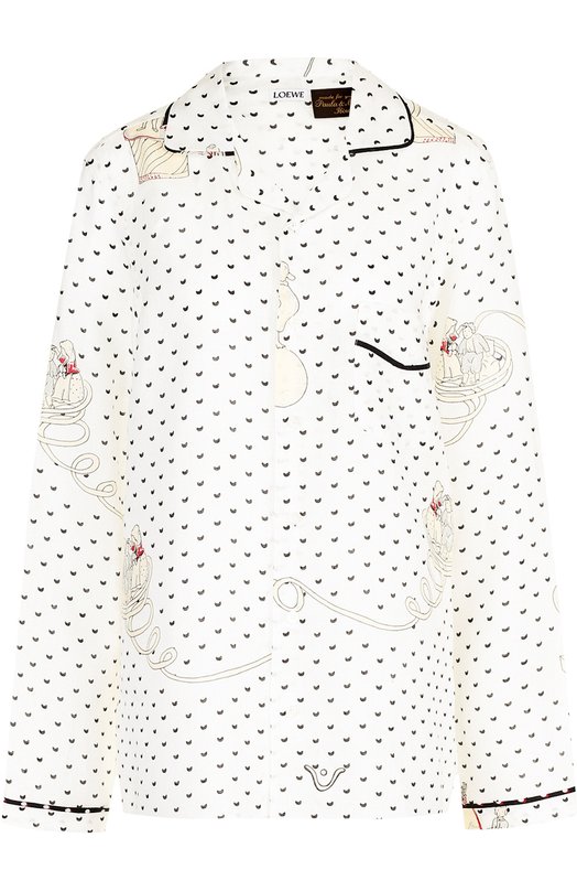 Льняная блуза с накладным карманом и принтом Loewe 