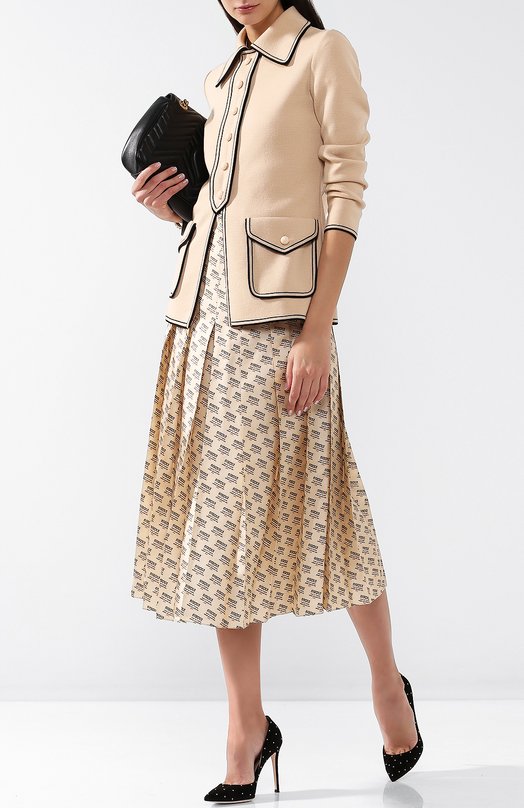 Шелковая юбка-миди с логотипом бренда Gucci 