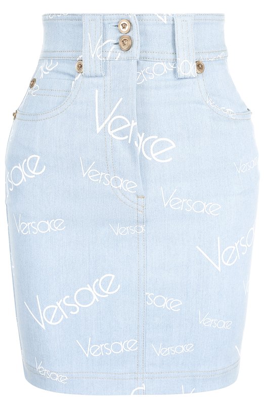 Джинсовая мини-юбка с логотипом бренда Versace 