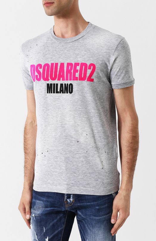 Хлопковая футболка с принтом и перфорацией Dsquared2 