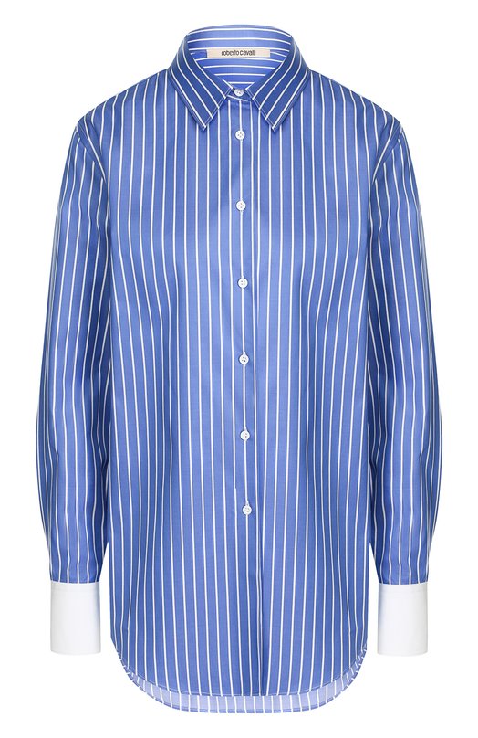 Хлопковая блуза в полоску с контрастными манжетами Roberto Cavalli 