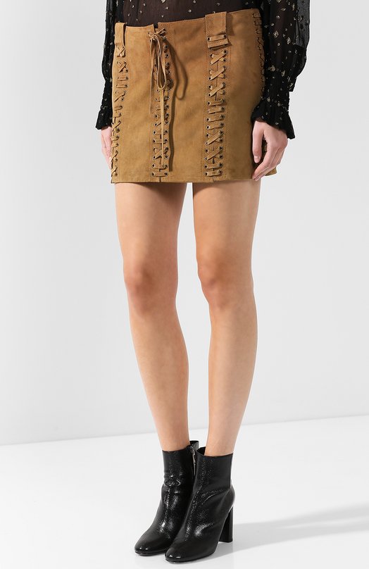 Замшевая мини-юбка со шнуровкой Yves Saint Laurent 