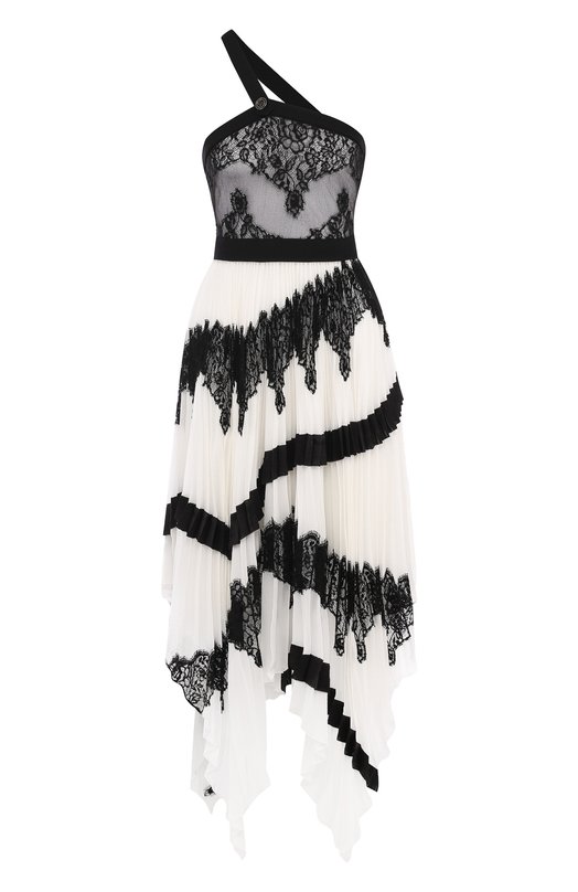 Платье асимметричного кроя с оборками и кружевной отделкой Givenchy 
