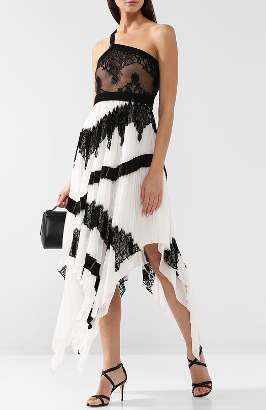 Платье асимметричного кроя с оборками и кружевной отделкой Givenchy 