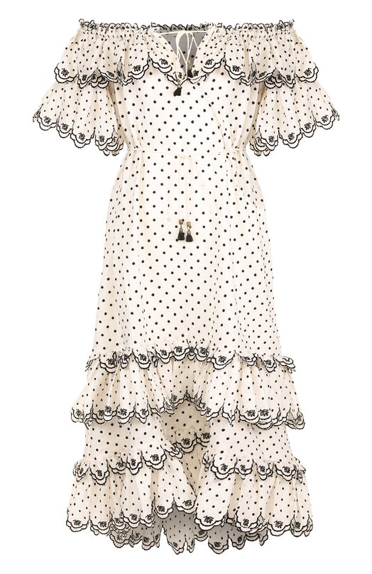 Льняное платье-макси с открытыми плечами и оборками Zimmermann 