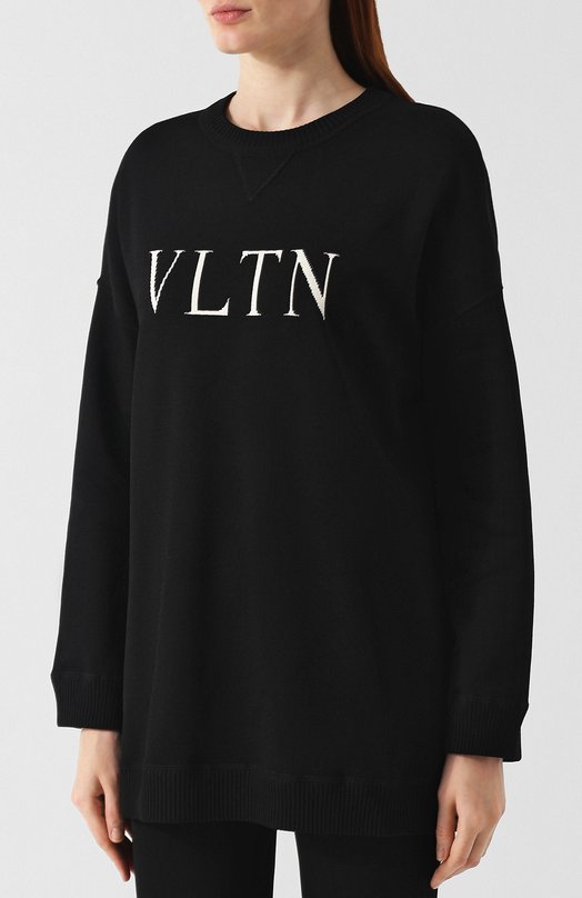 Однотонный пуловер с круглым вырезом и логотипом бренда Valentino 