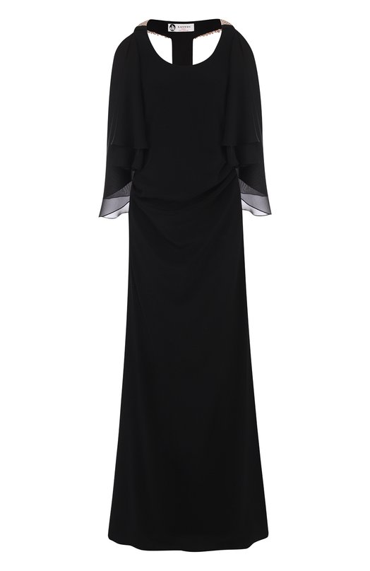 Однотонное платье-макси с высоким разрезом и оборками Lanvin 