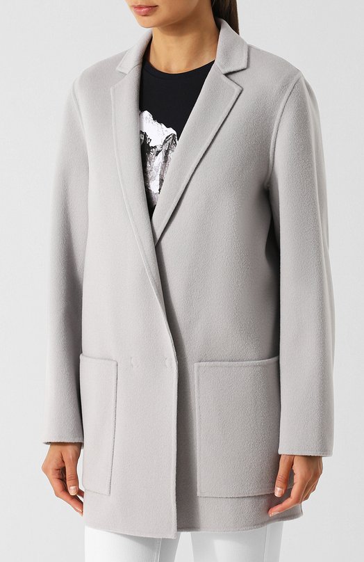 Однотонное шерстяное пальто с накладными карманами Escada Sport 