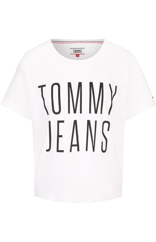 Укороченная хлопковая футболка с логотипом бренда Tommy Hilfiger 