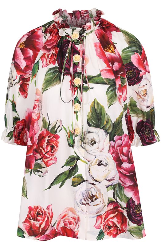 Хлопковая блуза с принтом и воротником-стойкой Dolce&Gabbana 