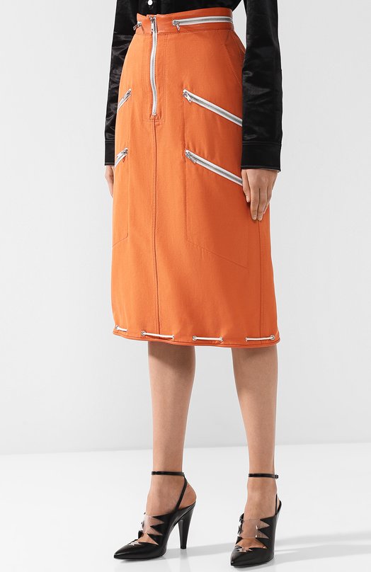 Однотонная хлопковая юбка с контрастными молниями CALVIN KLEIN 205W39NYC 