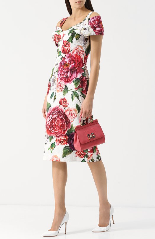 Приталенное платье на бретелях с цветочным принтом Dolce&Gabbana 