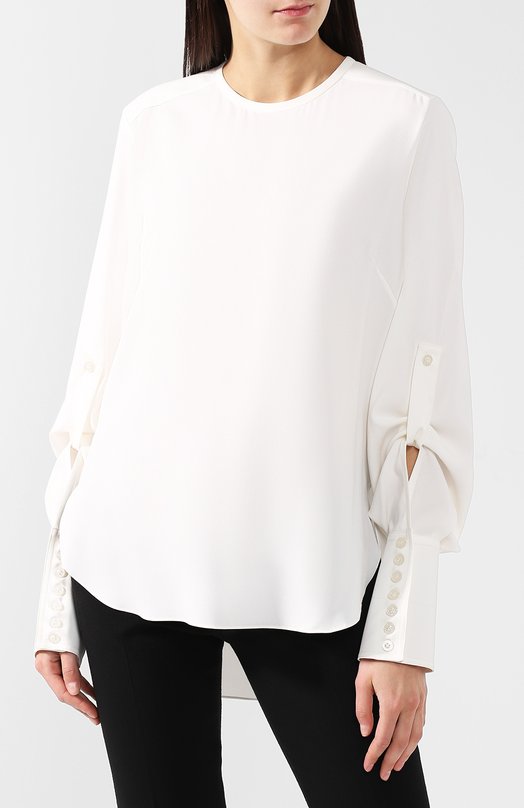 Однотонная шелковая блуза с круглым вырезом Oscar de la Renta 