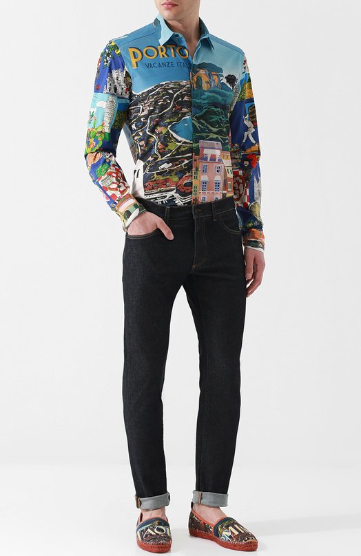 Хлопковая рубашка с принтом Portofino Dolce&Gabbana 