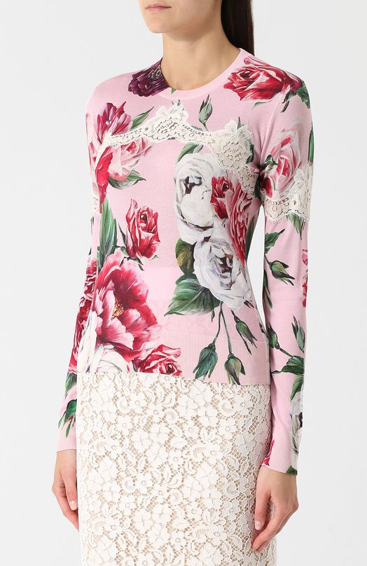 Пуловер из смеси шелка и хлопка с принтом Dolce&Gabbana 