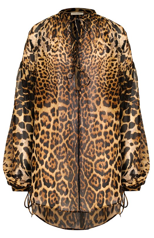 Шелковая блуза свободного кроя с леопардовым принтом Yves Saint Laurent 