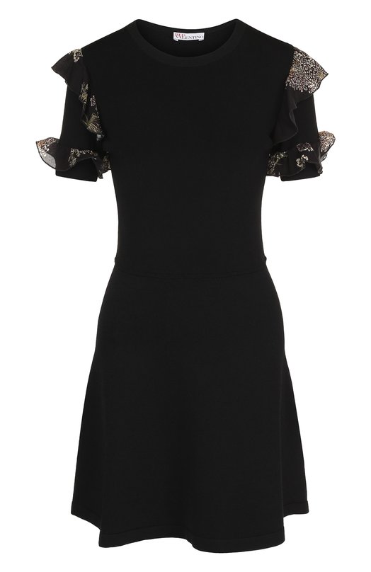 Приталенное мини-платье с контрастными оборками на рукавах REDVALENTINO 