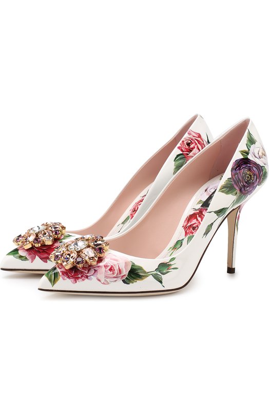 Лаковые туфли Bellucci с цветочным принтом и брошью Dolce&Gabbana 